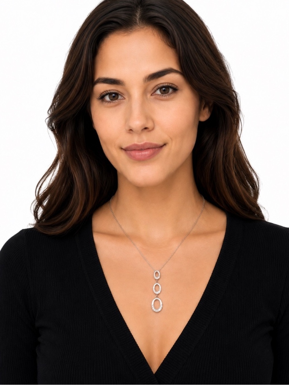 NWT 925 Sterling Silver Genuine Diamond Oval Drop Pendant Necklace 18” 1/10 CTW